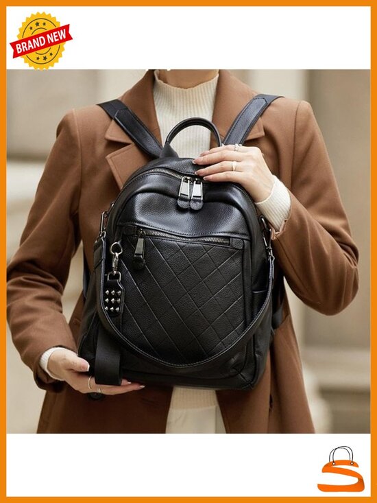 Genuine Leather Backpack Purse for Women, Convertible Shoulder Bag, Quilted main image 5